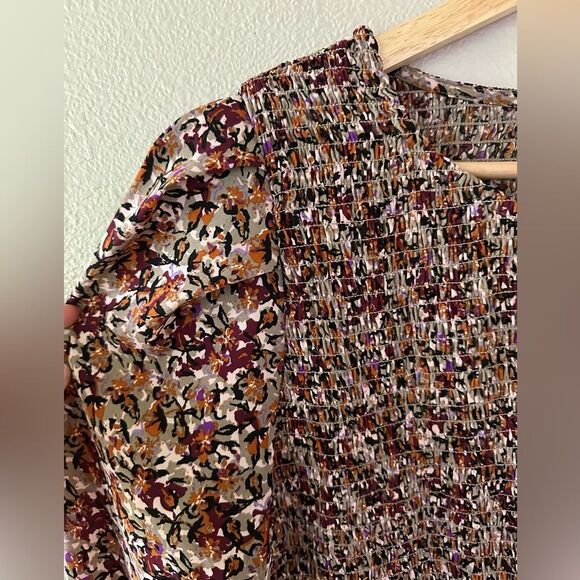 Evereve Smocked Floral Bohemian Blouse Shirt Size L - Picture 3 of 7